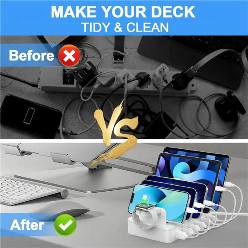 CREATIVE DESIGN Charging Station for Multiple Devices,50W 6 Ports Charging Dock